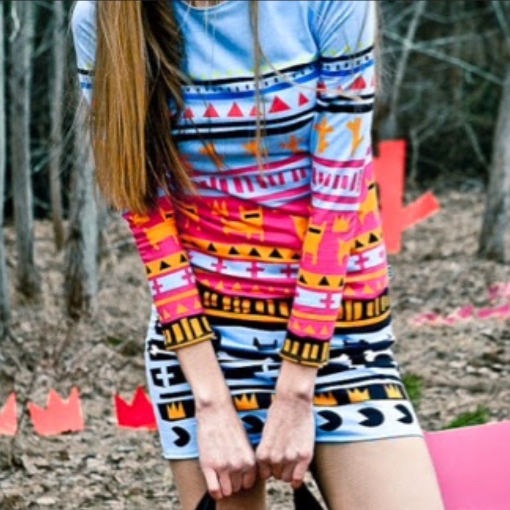 QOO QOO Multicolor Geometric Print Long-Sleeve Dress